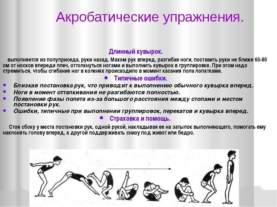 Упражнение разбор. Комплекс акробатических упражнений. Гимнастика техника выполнения. Акробатические упражнения выполняются. Длинный кувырок.