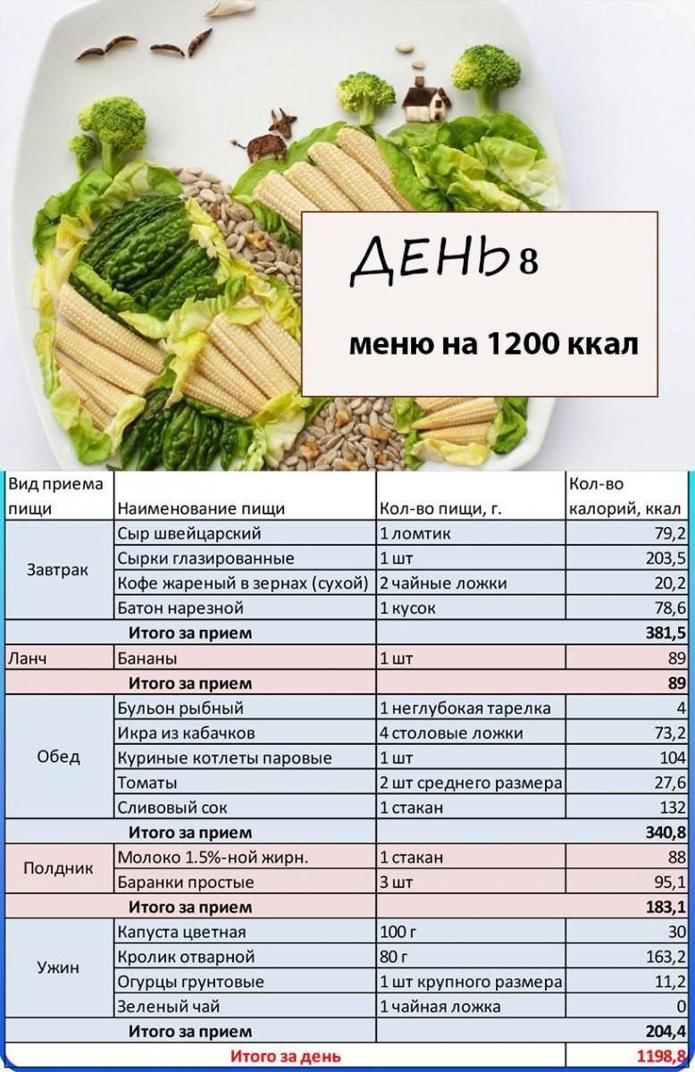 Диета на 1300 калорий в день: меню и отзывы