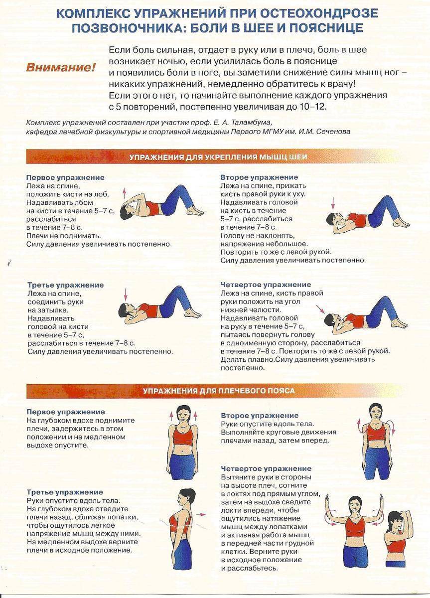 Упражнения для лечения остеохондроза - эффект от занятий, показания и противопоказания, комплекс упражнений